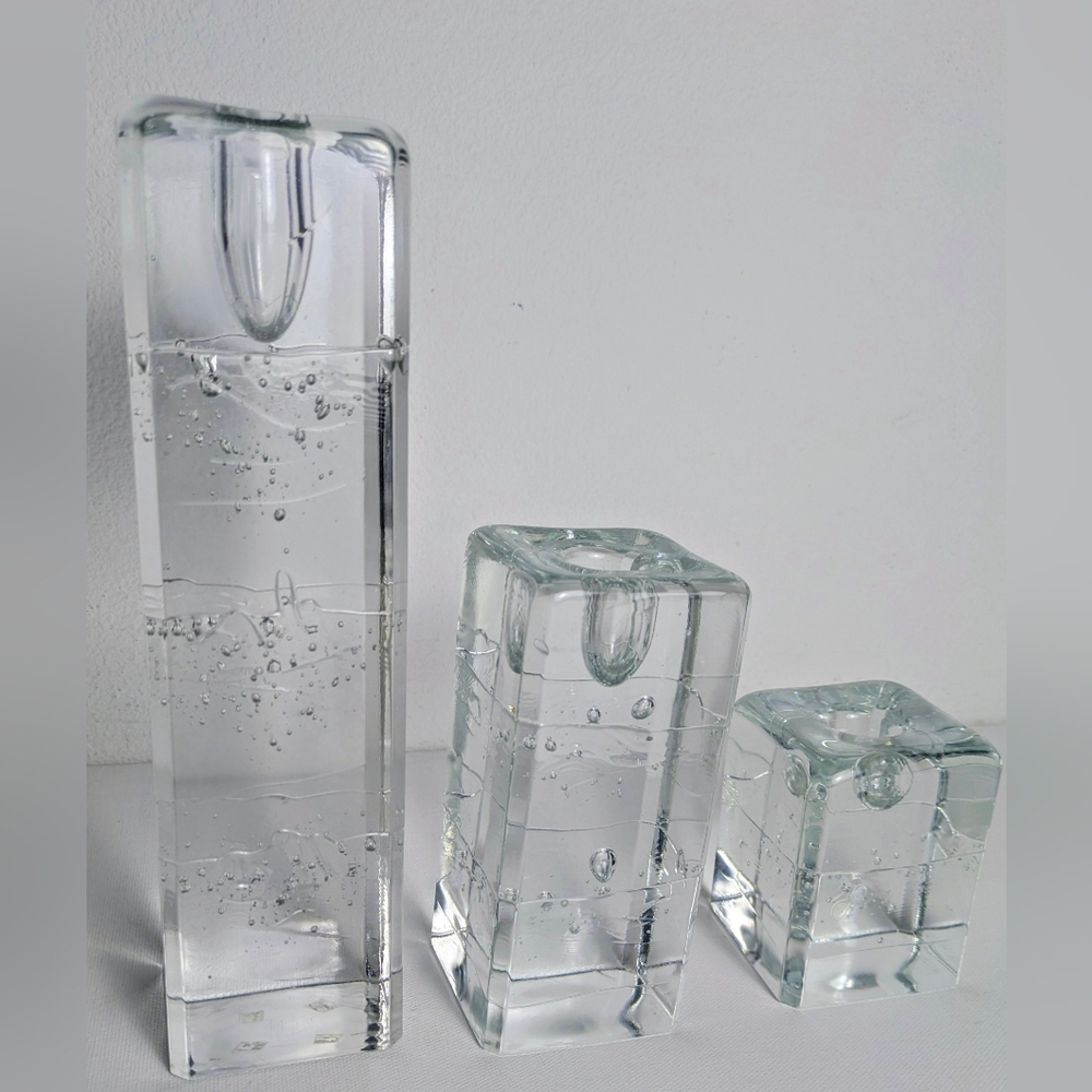 Timo Sarpaneva For Iittala Set of 3 Arkipelago Glass Candlesticks Finland EUC